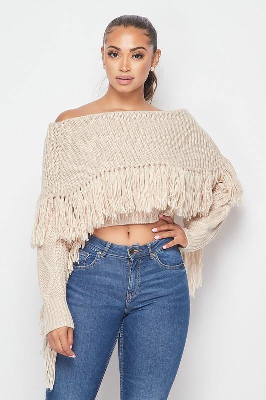 Almond Fringe Sweater - BlazeNYC