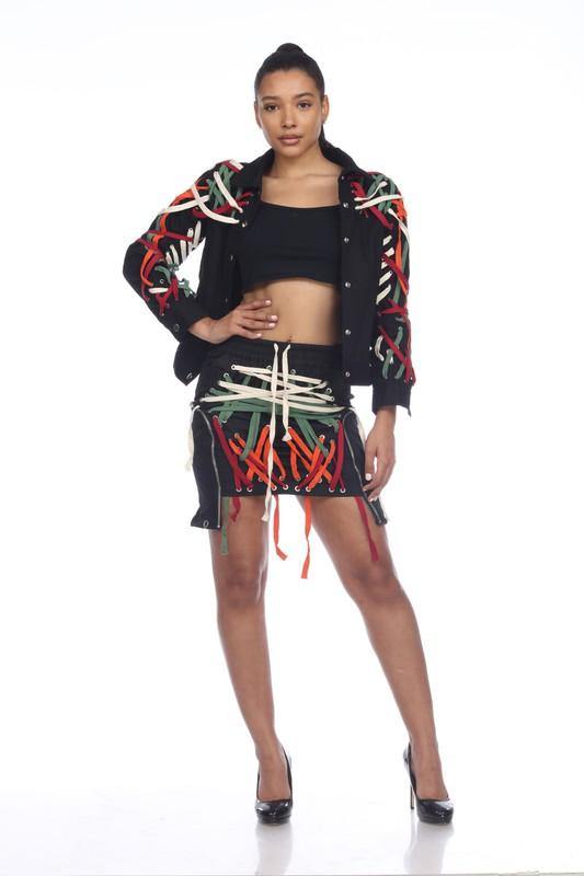 Raya Mini Skirt with Multi-Colored Detailing - BlazeNYC