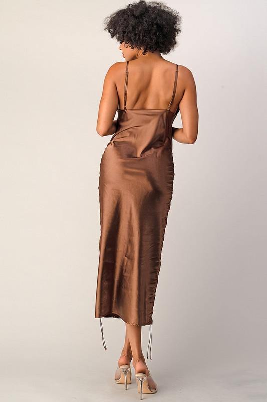 Chocolate Satin Dress - BlazeNYC