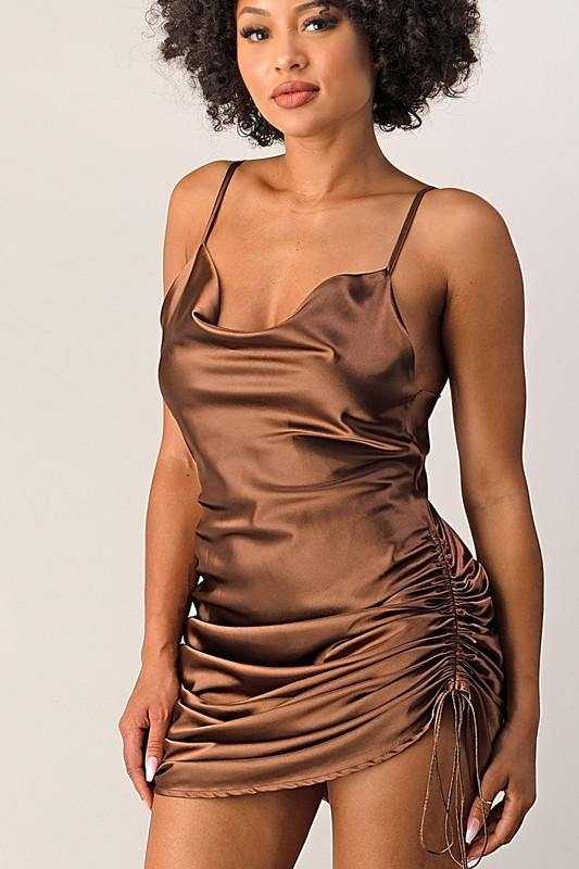 Chocolate Satin Dress - BlazeNYC