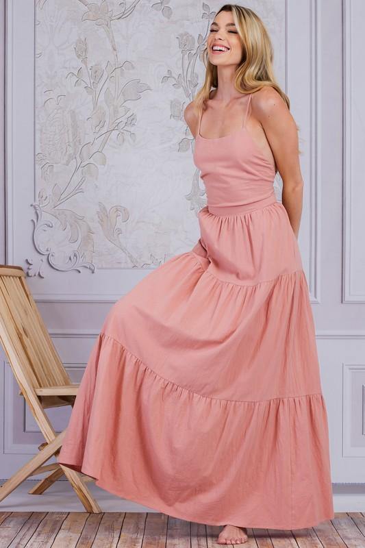 Tiered Maxi Dress in Pink - BlazeNYC