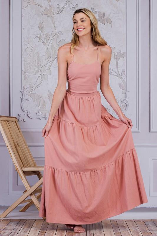 Tiered Maxi Dress in Pink - BlazeNYC