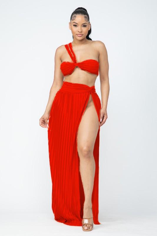 Vacation Me Skirt Set in Red - BlazeNYC