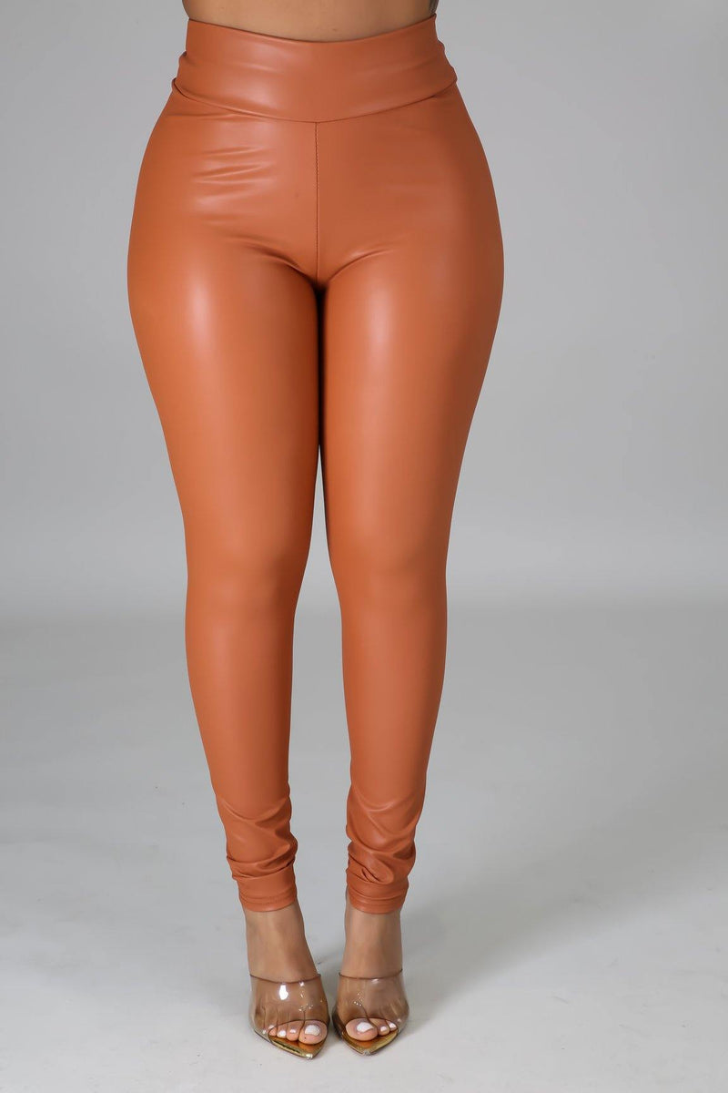 Leather Look Leggings in Camel - BlazeNYC